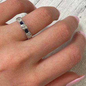 Rachel Koen Diamond and Blue Sapphire Band 14K White Gold Size 6.25